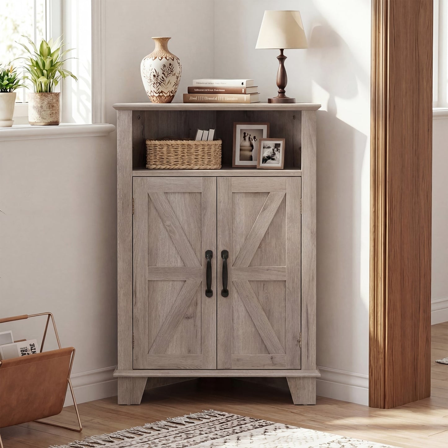 4-Tier Corner Cabinet With Open Shelf, Gray Cabinets & Chests at Gallery Canada