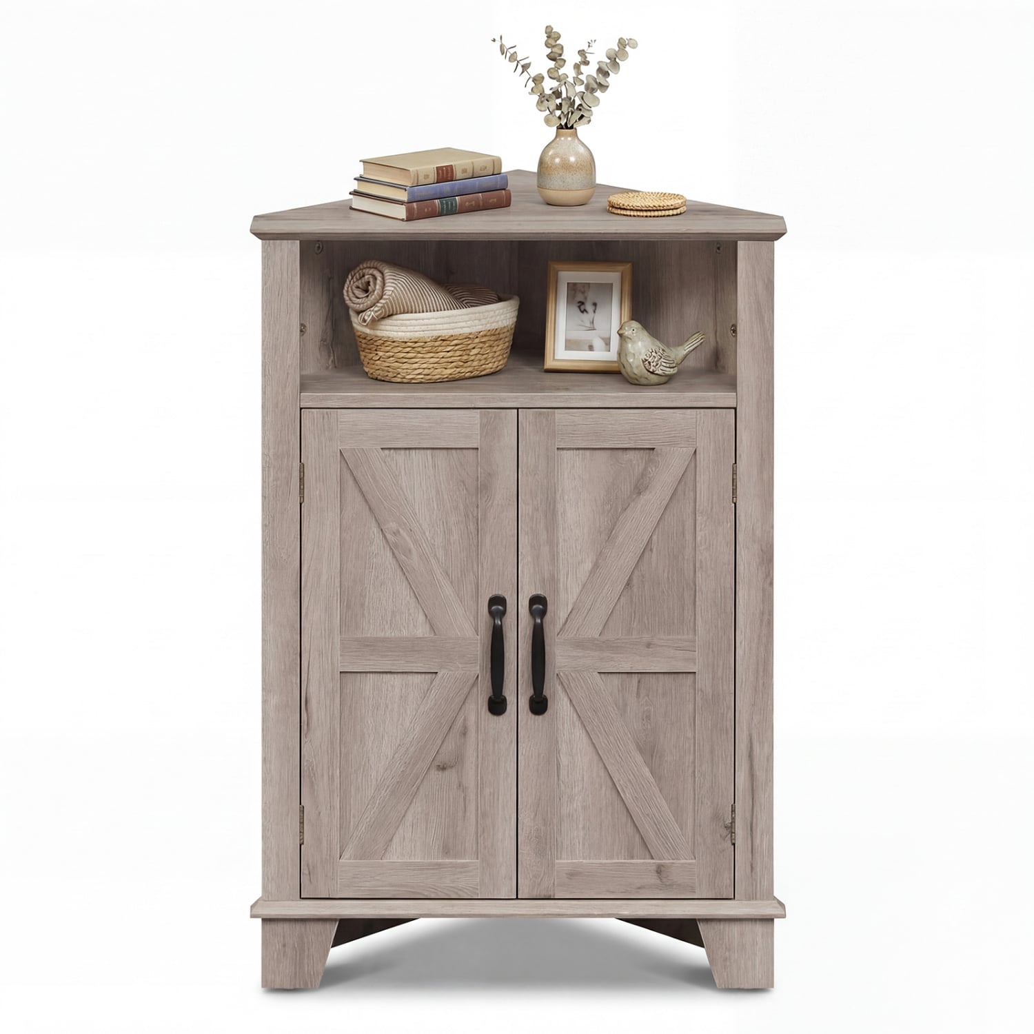 4-Tier Corner Cabinet With Open Shelf, Gray Cabinets & Chests at Gallery Canada