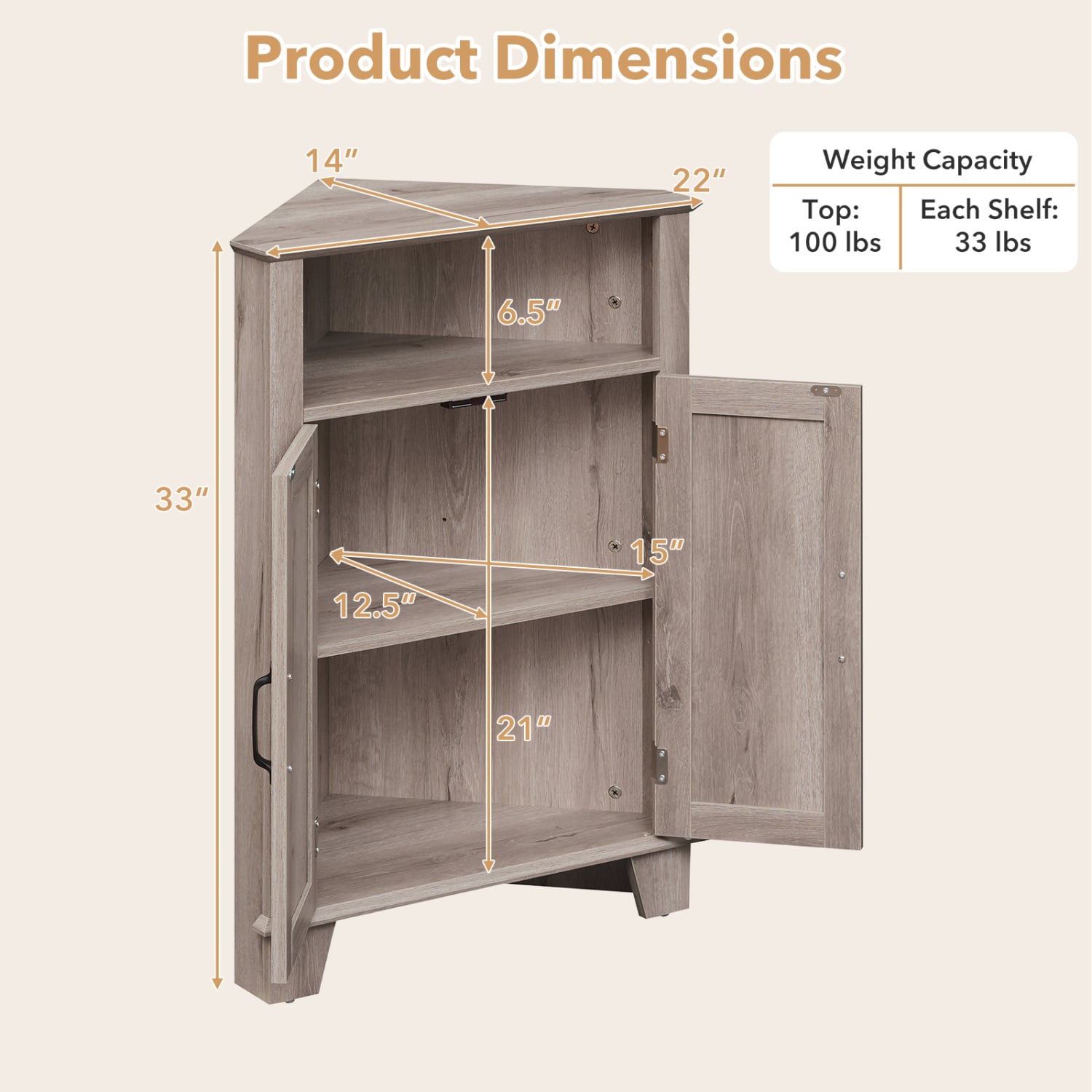 4-Tier Corner Cabinet With Open Shelf, Gray Cabinets & Chests at Gallery Canada