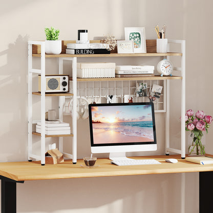 4-Tier Desk Shelf, Metal Grid Panel, 6 Hooks, Natural Bookcases at Gallery Canada