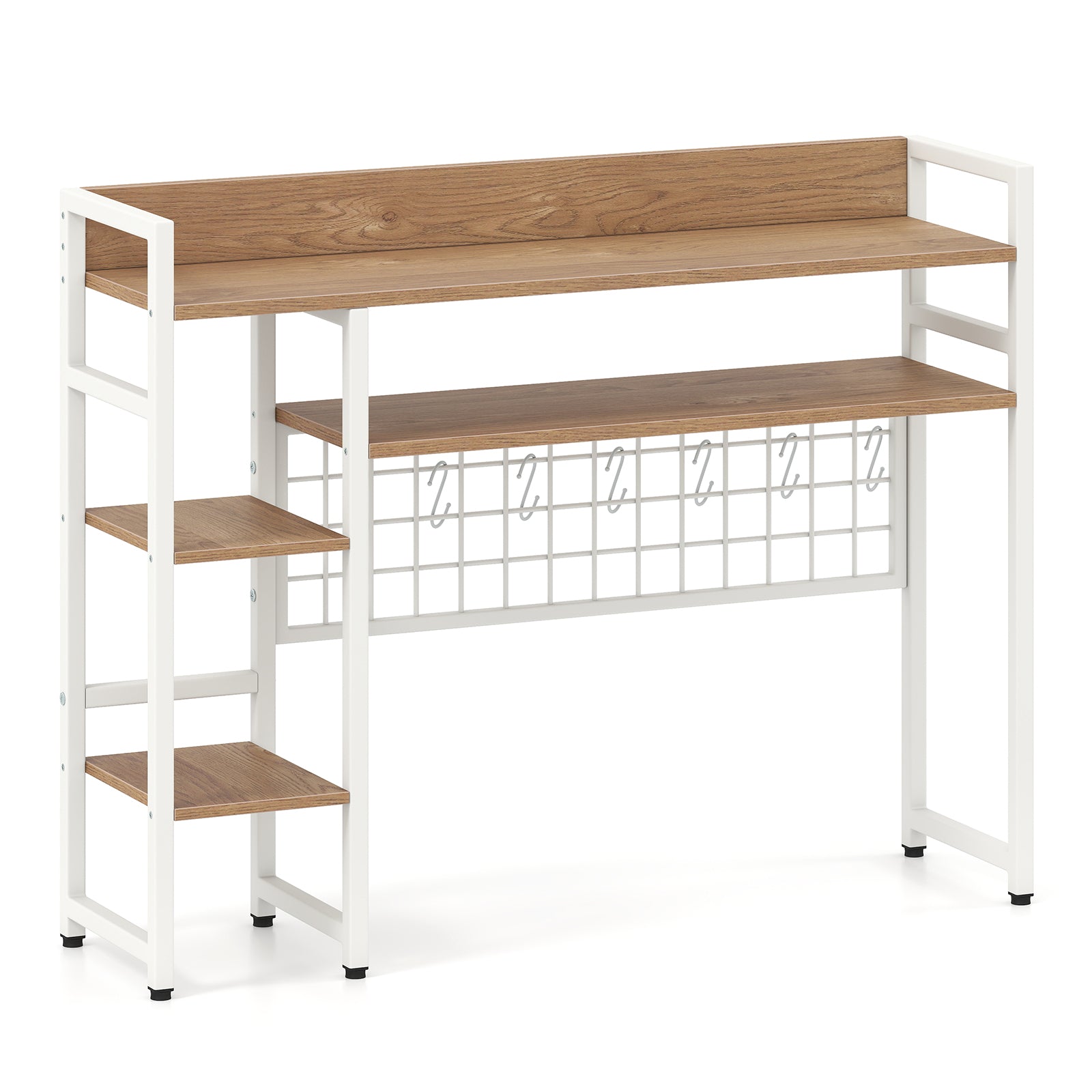 4-Tier Desk Shelf, Metal Grid Panel, 6 Hooks, Natural Bookcases Natural at Gallery Canada