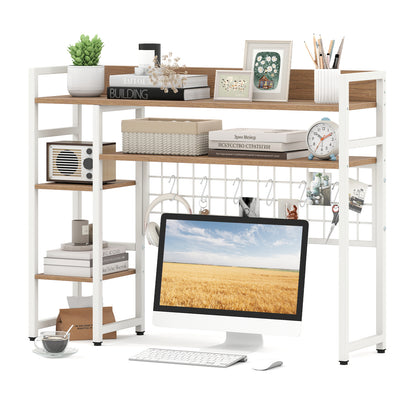 4-Tier Desk Shelf, Metal Grid Panel, 6 Hooks, Natural Bookcases at Gallery Canada
