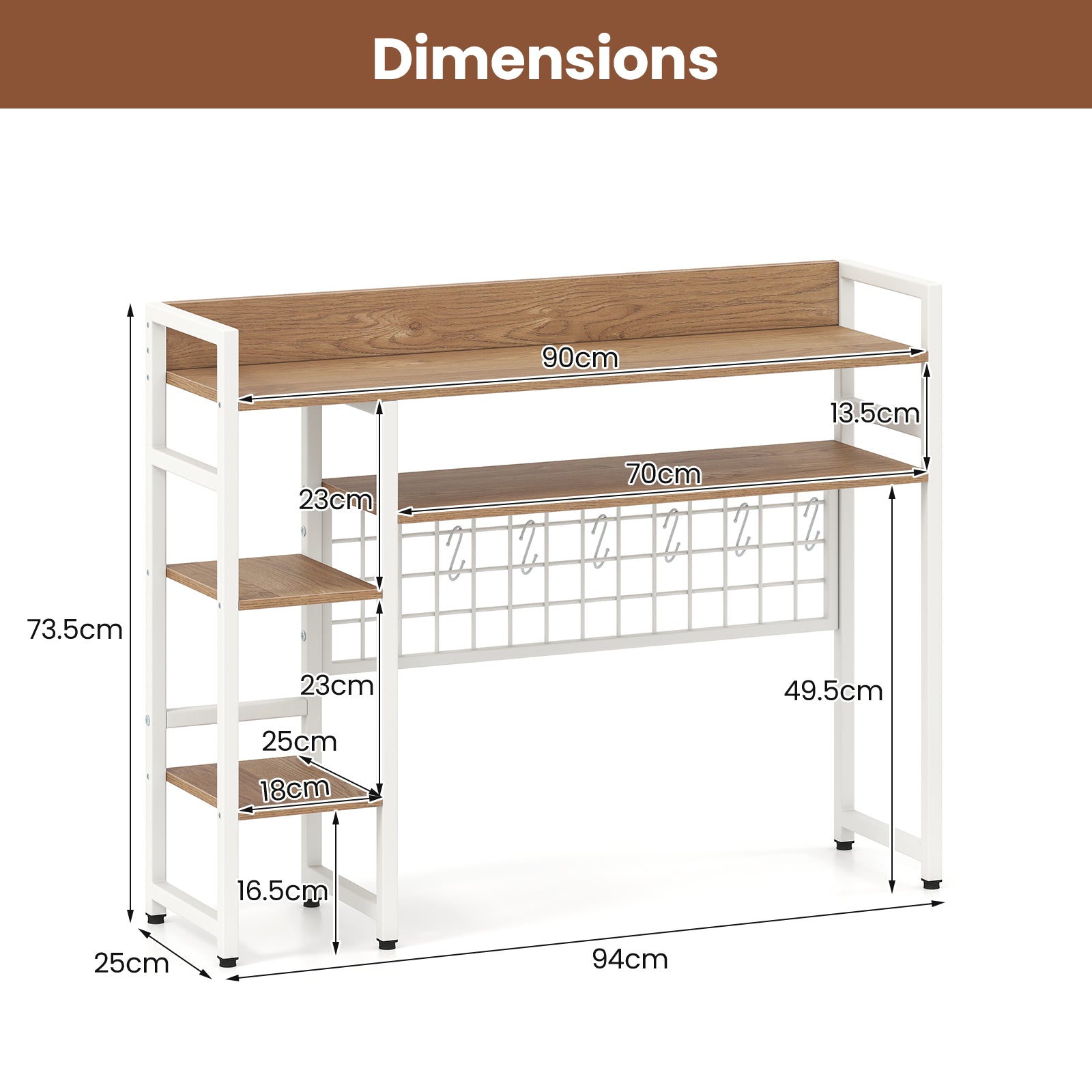 4-Tier Desk Shelf, Metal Grid Panel, 6 Hooks, Natural Bookcases at Gallery Canada