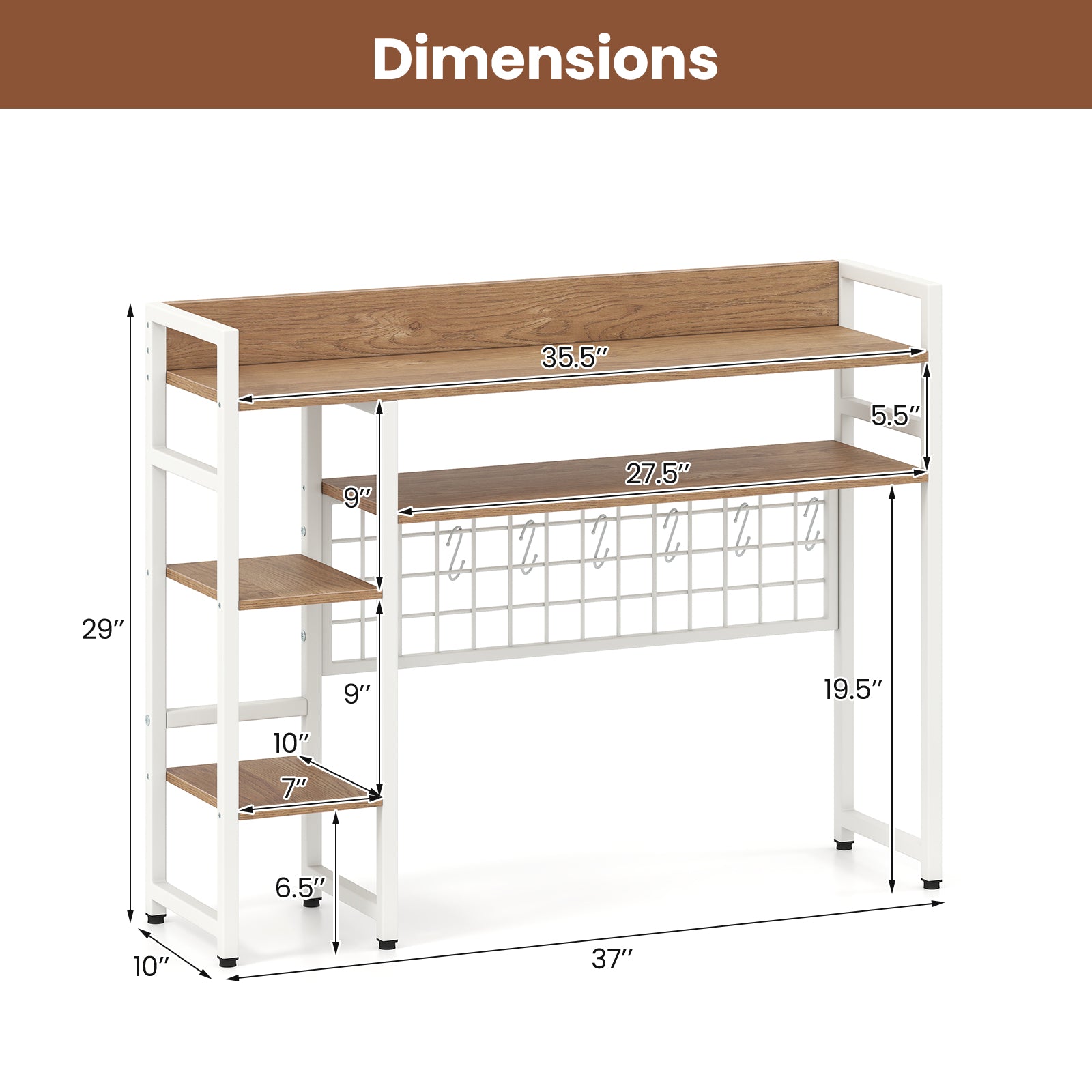 4-Tier Desk Shelf, Metal Grid Panel, 6 Hooks, Natural Bookcases at Gallery Canada