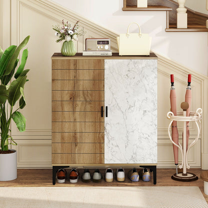 4 Tier Farmhouse Shoe Storage Cabinet with Removable Shelves and Metal Legs, Oak Shoe Racks & Storage Benches at Gallery Canada