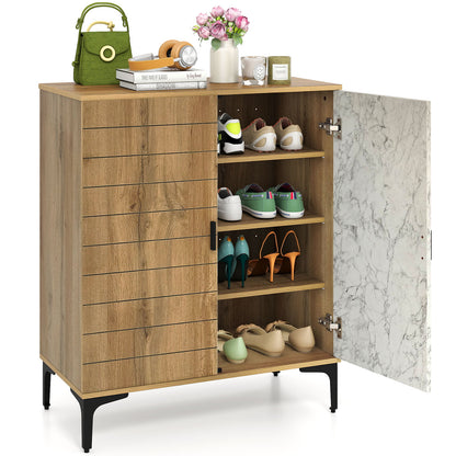 4 Tier Farmhouse Shoe Storage Cabinet with Removable Shelves and Metal Legs, Oak Shoe Racks & Storage Benches Oak at Gallery Canada