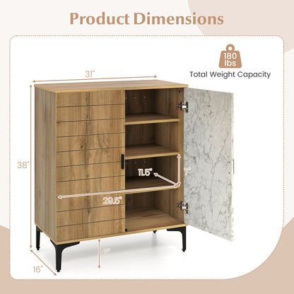 4 Tier Farmhouse Shoe Storage Cabinet with Removable Shelves and Metal Legs, Oak Shoe Racks & Storage Benches at Gallery Canada