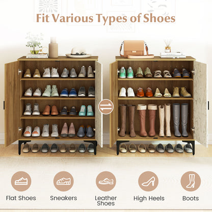 4 Tier Farmhouse Shoe Storage Cabinet with Removable Shelves and Metal Legs, Oak Shoe Racks & Storage Benches at Gallery Canada