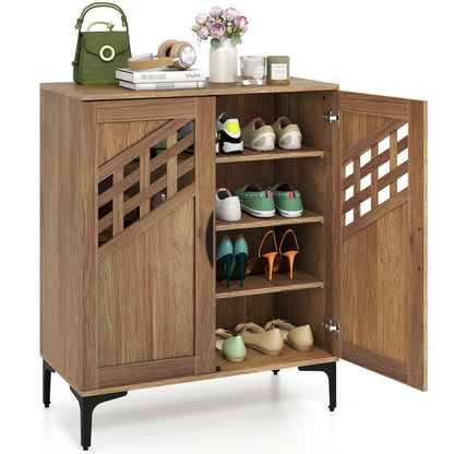 4 Tier Farmhouse Shoe Storage Cabinet with Removable Shelves and Metal Legs, Walnut Shoe Racks & Storage Benches Walnut at Gallery Canada