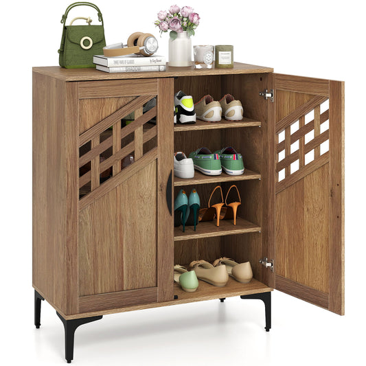 4 Tier Farmhouse Shoe Storage Cabinet with Removable Shelves and Metal Legs, Walnut Shoe Racks & Storage Benches Walnut at Gallery Canada