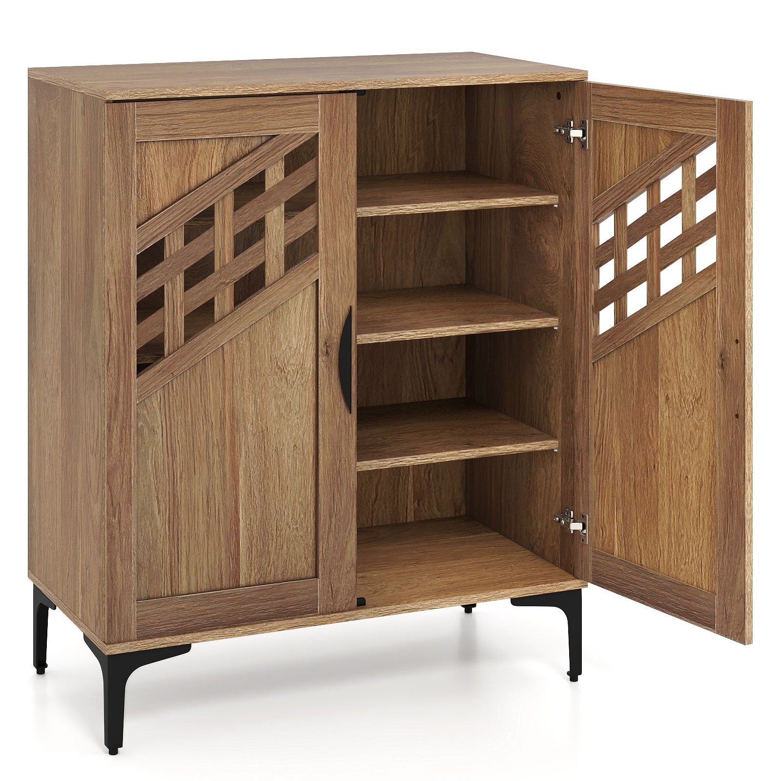 4 Tier Farmhouse Shoe Storage Cabinet with Removable Shelves and Metal Legs, Walnut Shoe Racks & Storage Benches at Gallery Canada