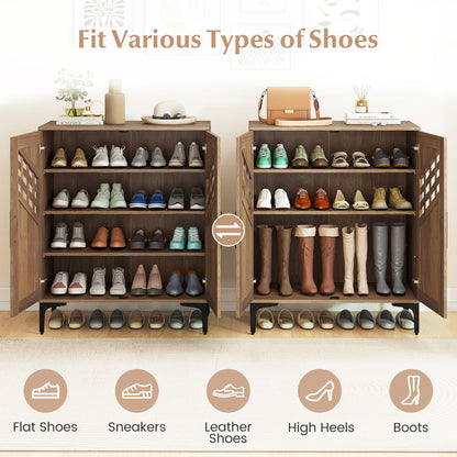 4 Tier Farmhouse Shoe Storage Cabinet with Removable Shelves and Metal Legs, Walnut Shoe Racks & Storage Benches at Gallery Canada