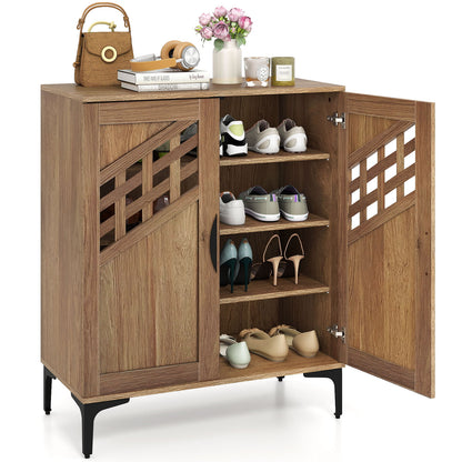 4 Tier Farmhouse Shoe Storage Cabinet with Removable Shelves and Metal Legs, Walnut Shoe Racks & Storage Benches at Gallery Canada