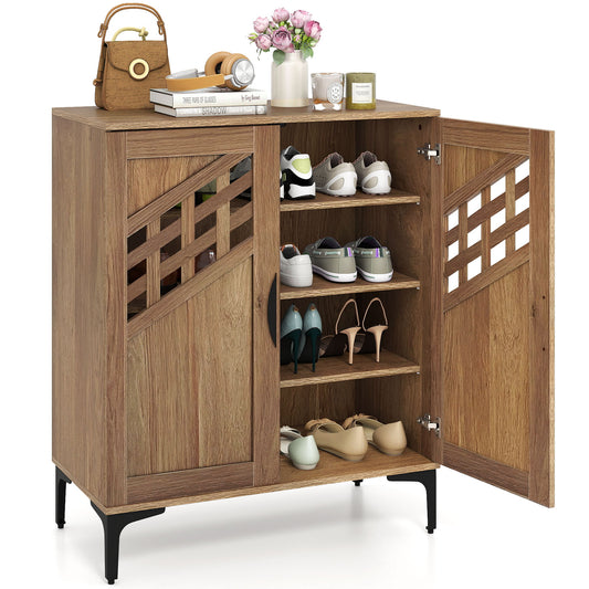 4 Tier Farmhouse Shoe Storage Cabinet with Removable Shelves and Metal Legs, Walnut Shoe Racks & Storage Benches Walnut at Gallery Canada