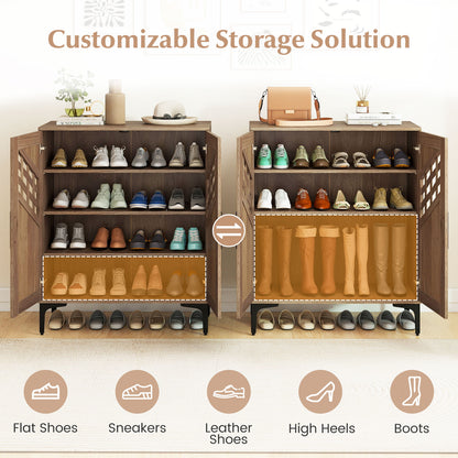 4 Tier Farmhouse Shoe Storage Cabinet with Removable Shelves and Metal Legs, Walnut Shoe Racks & Storage Benches at Gallery Canada