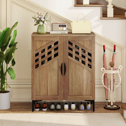 4 Tier Farmhouse Shoe Storage Cabinet with Removable Shelves and Metal Legs, Walnut Shoe Racks & Storage Benches at Gallery Canada
