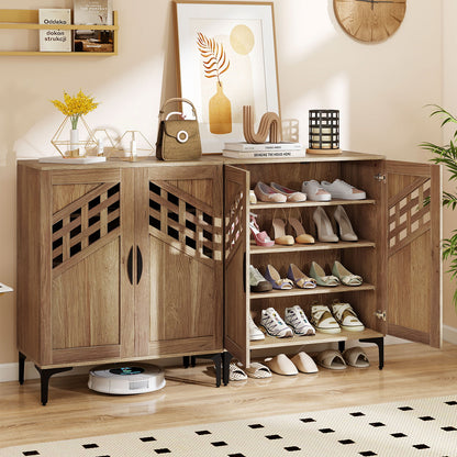4 Tier Farmhouse Shoe Storage Cabinet with Removable Shelves and Metal Legs, Walnut Shoe Racks & Storage Benches at Gallery Canada