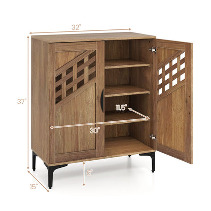 4 Tier Farmhouse Shoe Storage Cabinet with Removable Shelves and Metal Legs, Walnut Shoe Racks & Storage Benches at Gallery Canada