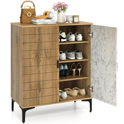 4 Tier Farmhouse Shoe Storage Cabinet with Removable Shelves and Metal Legs, Oak Shoe Racks & Storage Benches at Gallery Canada