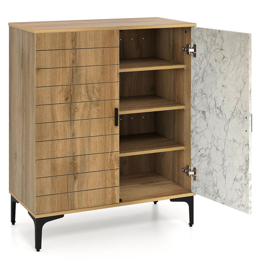 4 Tier Farmhouse Shoe Storage Cabinet with Removable Shelves and Metal Legs, Oak Shoe Racks & Storage Benches Oak at Gallery Canada
