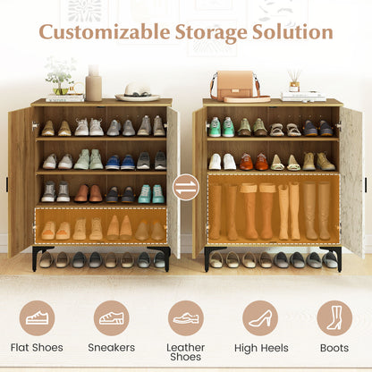 4 Tier Farmhouse Shoe Storage Cabinet with Removable Shelves and Metal Legs, Oak Shoe Racks & Storage Benches at Gallery Canada