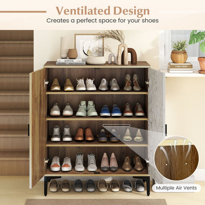 4 Tier Farmhouse Shoe Storage Cabinet with Removable Shelves and Metal Legs, Oak Shoe Racks & Storage Benches at Gallery Canada