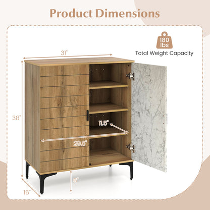 4 Tier Farmhouse Shoe Storage Cabinet with Removable Shelves and Metal Legs, Oak Shoe Racks & Storage Benches at Gallery Canada