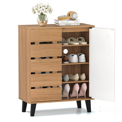4-Tier Farmhouse Shoe Organizer with Louvered Door-Natural and White, Natural & White Shoe Racks & Storage Benches Natural & White at Gallery Canada