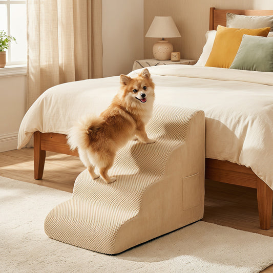 4-Tier Foam Dog Steps With Washable Cover, Beige Dog Supplies Beige at Gallery Canada