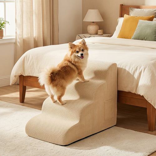 4-Tier Foam Dog Steps With Washable Cover, Beige