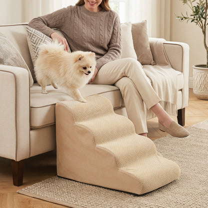 4-Tier Foam Dog Steps With Washable Cover, Beige