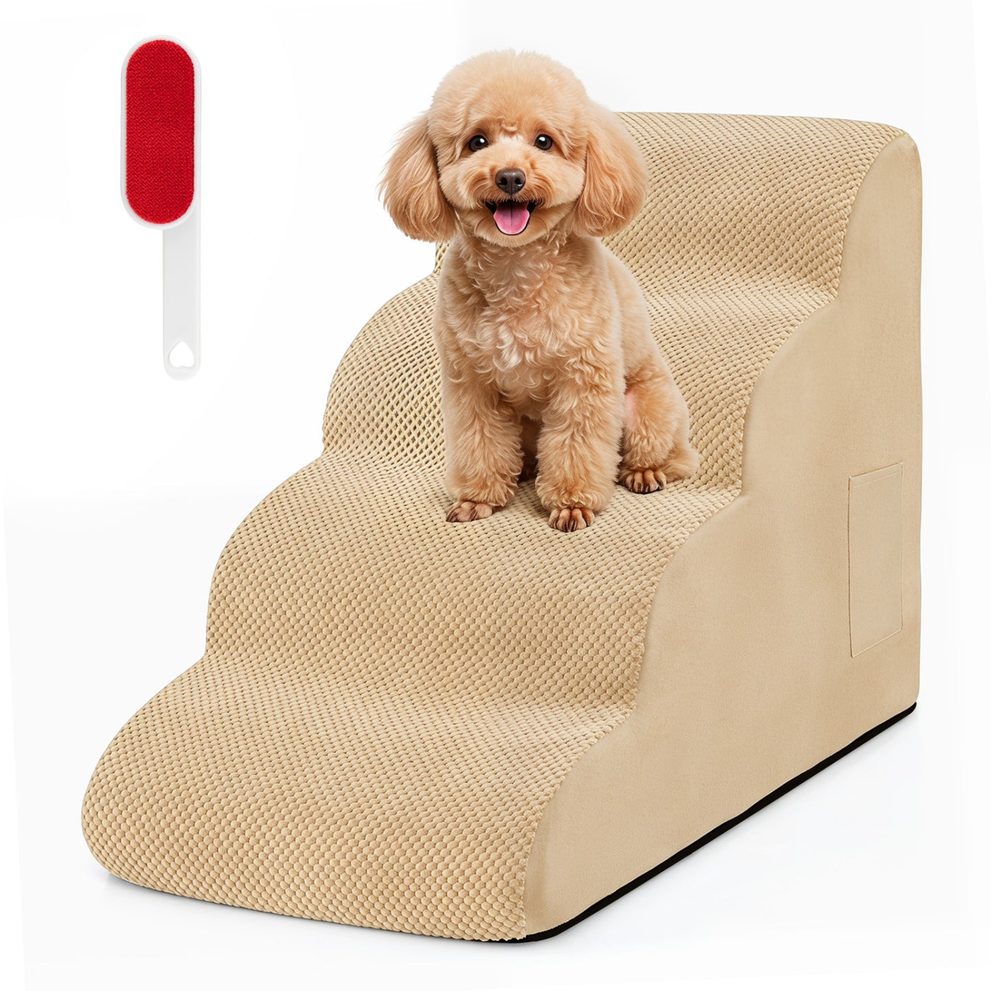 4-Tier Foam Dog Steps With Washable Cover, Beige