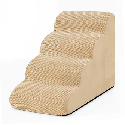 4-Tier Foam Dog Steps With Washable Cover, Beige
