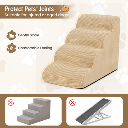 4-Tier Foam Dog Steps With Washable Cover, Beige