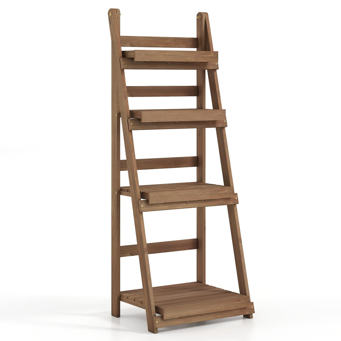 Foldable Plant Stand, 4-Tier Slatted Shelves, Brown