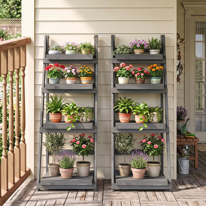 Support à plantes pliable à 4 niveaux, étagère de jardin, gris