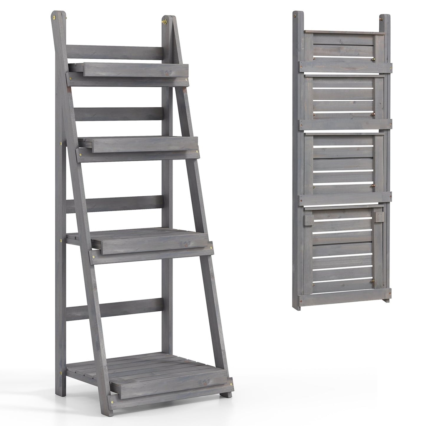 Support à plantes pliable à 4 niveaux, étagère de jardin, gris