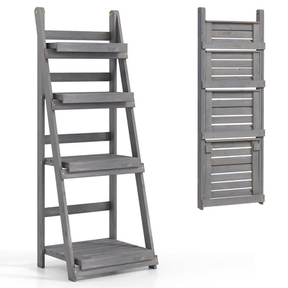 Support à plantes pliable à 4 niveaux, étagère de jardin, gris