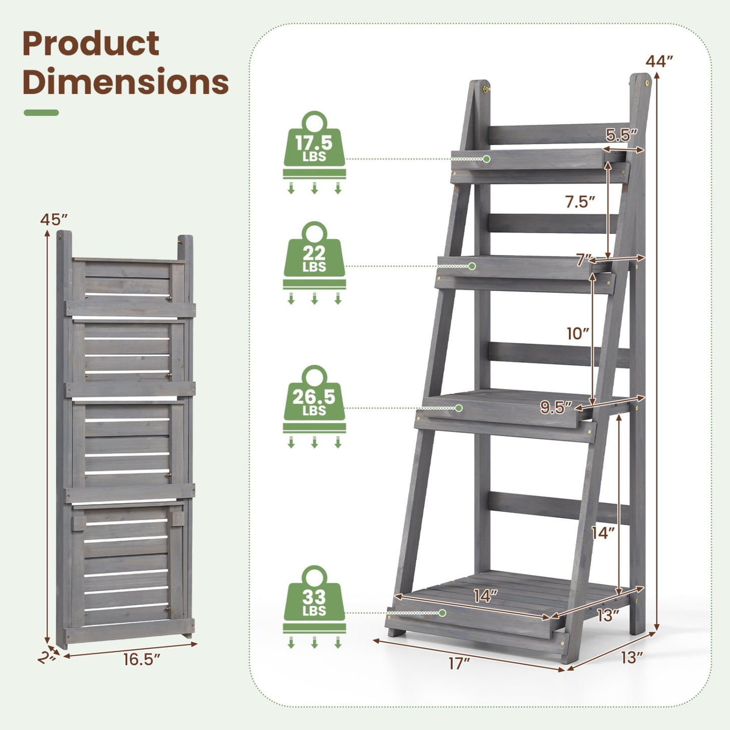 Support à plantes pliable à 4 niveaux, étagère de jardin, gris
