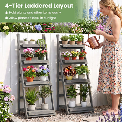 Support à plantes pliable à 4 niveaux, étagère de jardin, gris