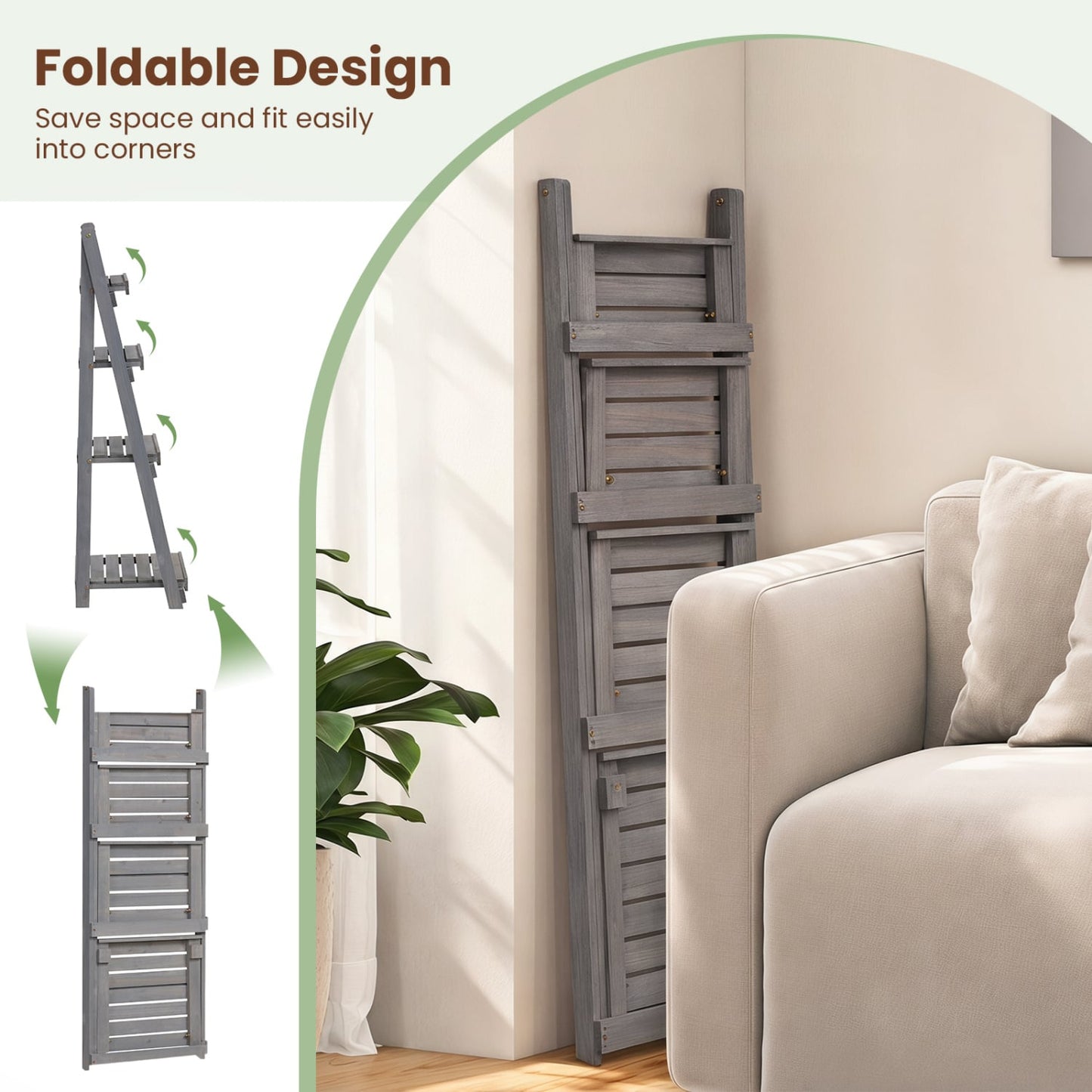 Support à plantes pliable à 4 niveaux, étagère de jardin, gris