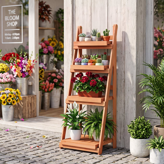 4-Tier Foldable Plant Stand, Orange Plant Stands Orange at Gallery Canada