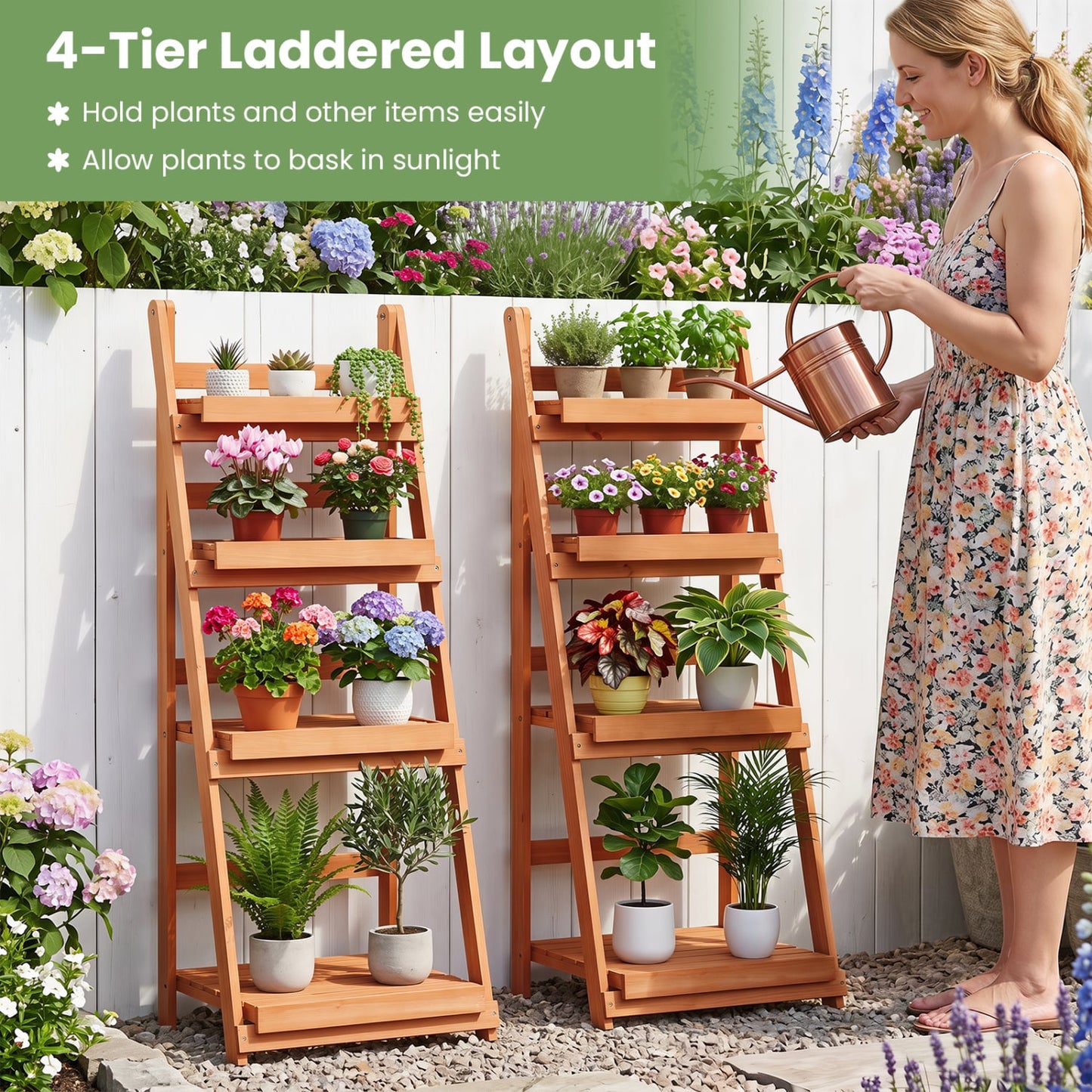 4-Tier Foldable Plant Stand, Orange