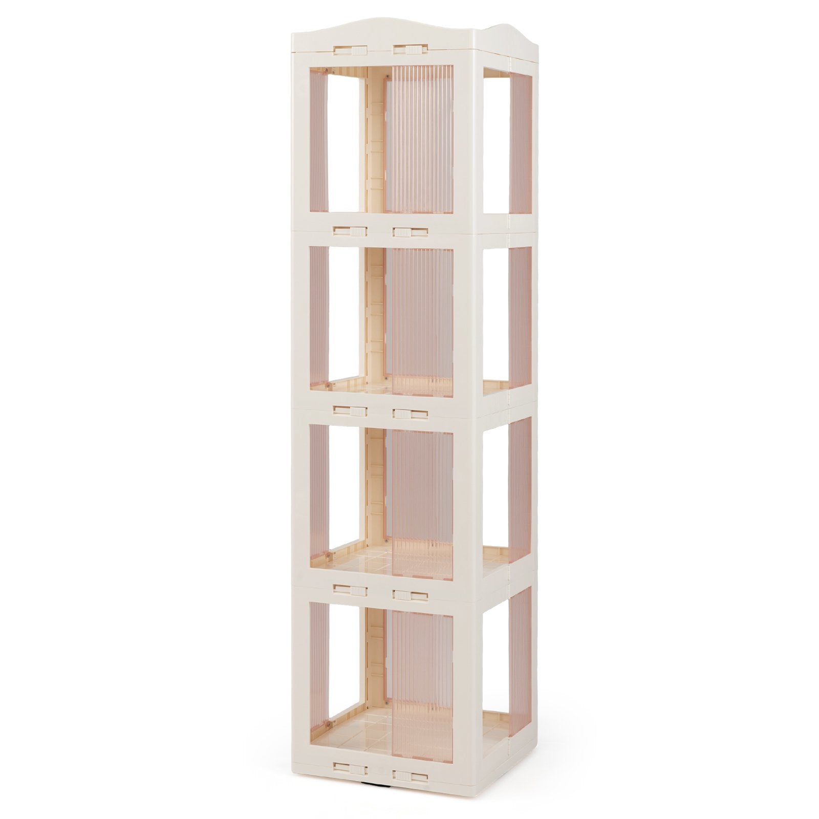 4-Tier Foldable Rotating Bookshelf with Swivel Base and Translucent Panels, White Bookcases White at Gallery Canada