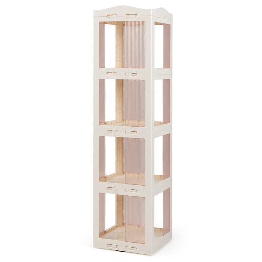 4-Tier Foldable Rotating Bookshelf with Swivel Base and Translucent Panels, White Bookcases White at Gallery Canada