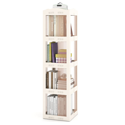4-Tier Foldable Rotating Bookshelf with Swivel Base and Translucent Panels, White Bookcases at Gallery Canada