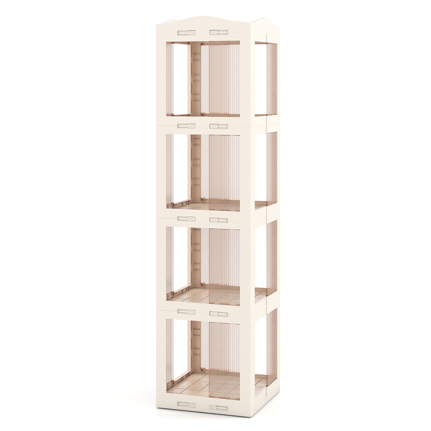 4-Tier Foldable Rotating Bookshelf with Swivel Base and Translucent Panels, White Bookcases White at Gallery Canada
