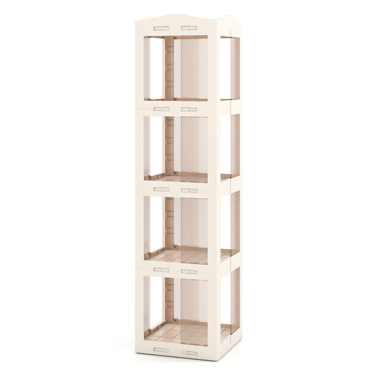 4-Tier Foldable Rotating Bookshelf with Swivel Base and Translucent Panels, White Bookcases White at Gallery Canada
