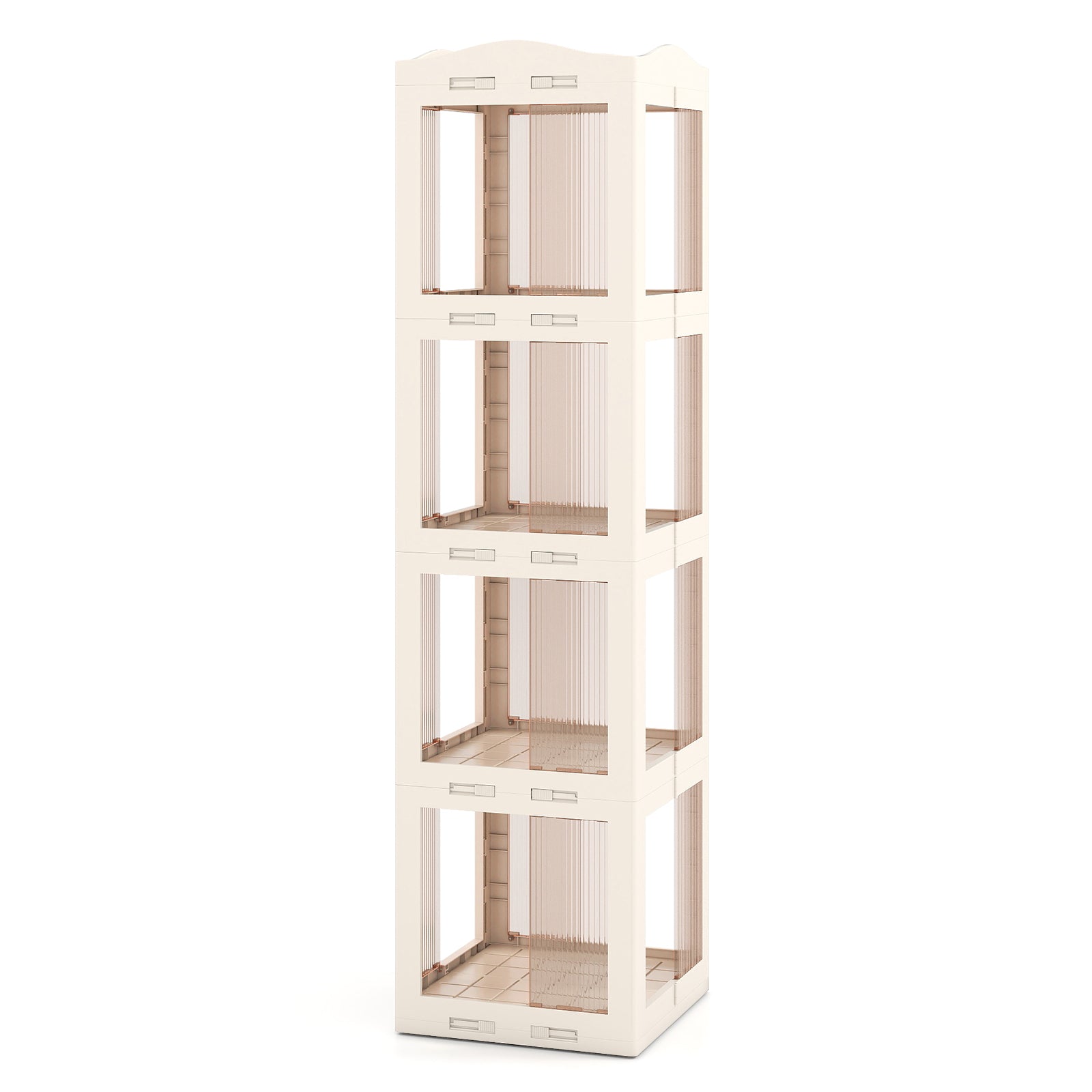4-Tier Foldable Rotating Bookshelf with Swivel Base and Translucent Panels, White Bookcases at Gallery Canada
