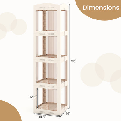 4-Tier Foldable Rotating Bookshelf with Swivel Base and Translucent Panels, White Bookcases at Gallery Canada